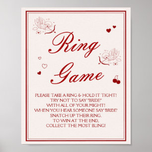 Burgundy Valentine Bridal Shower Ring Game Poster