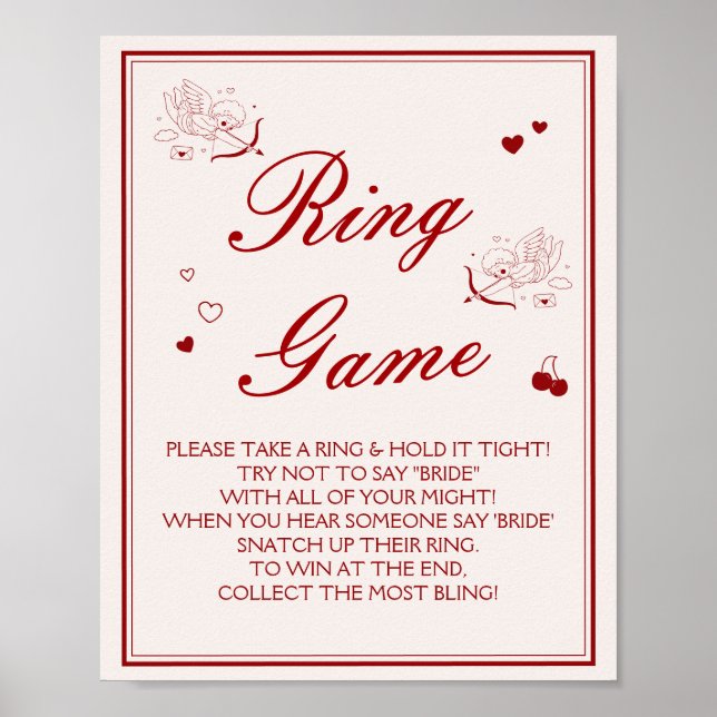 Burgundy Valentine Bridal Shower Ring Game  Poster (Front)