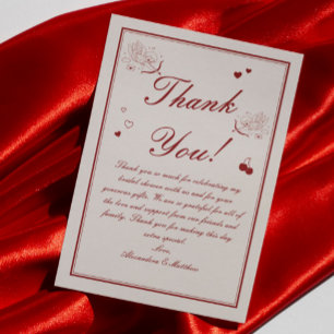 Burgundy Valentine Bridal Shower Thank You Card