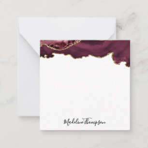 Burgundy Velvet Agate Geode Script Square 2 Card
