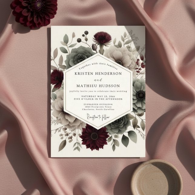 Burgundy Velvet Bloom Ethereal Wedding Invitation (Creator Uploaded)