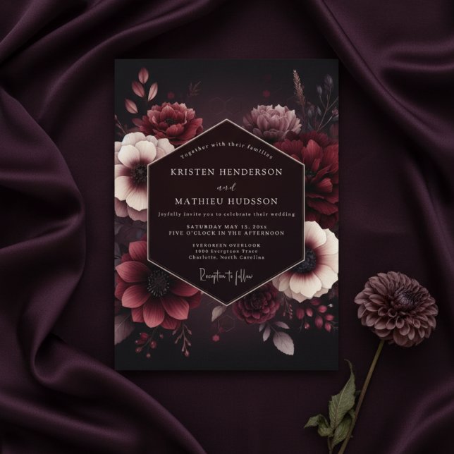 Burgundy Velvet Bloom Romance Wedding Invitation (Creator Uploaded)