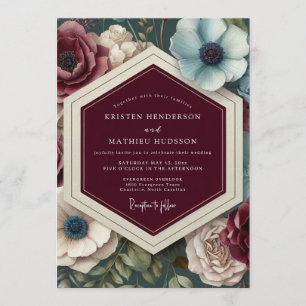 Burgundy Velvet Floral Wedding Invitation