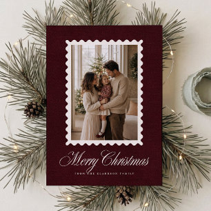 Burgundy Velvet Wavy Frame Christmas Photo Card