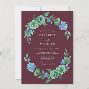 Burgundy Verdant Floral Romance Wedding Invitation