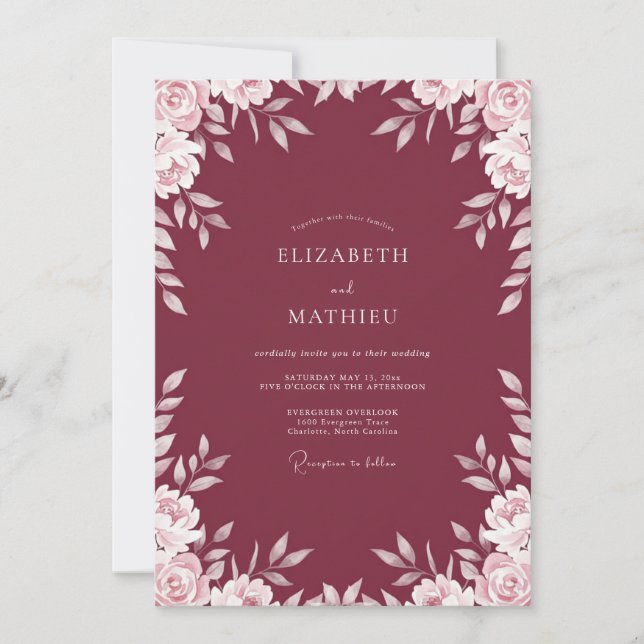 Burgundy Vine Wedding Invitation (Front)