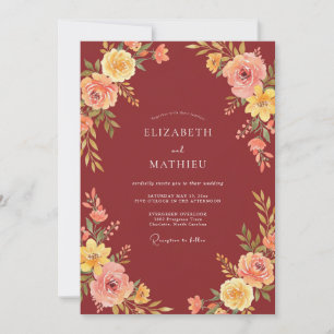 Burgundy Vintage Autumnal Wedding Invitation