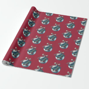 Burgundy Vintage Bow & Ornament Christmas Giftwrap Wrapping Paper