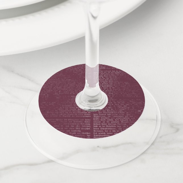 Burgundy Vintage Calligraphy Wine Glass Tag (Close Up)