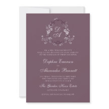 Burgundy Vintage Floral Monogram Crest Wedding