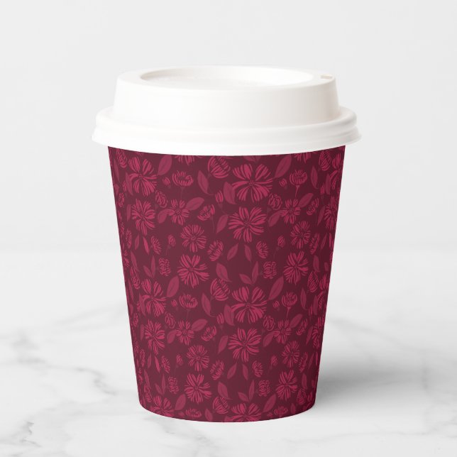 Burgundy Vintage Floral  Paper Cups (Front)