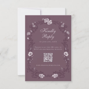 Burgundy Vintage Floral QR Code RSVP Card
