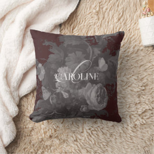 Burgundy Vintage Floral Still Life Fantasy Cushion
