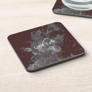 Burgundy Vintage Floral Still Life Stylish Coaster