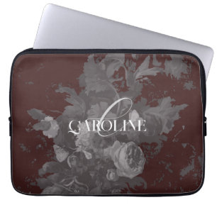 Burgundy Vintage Floral Still Life Stylish Laptop Sleeve