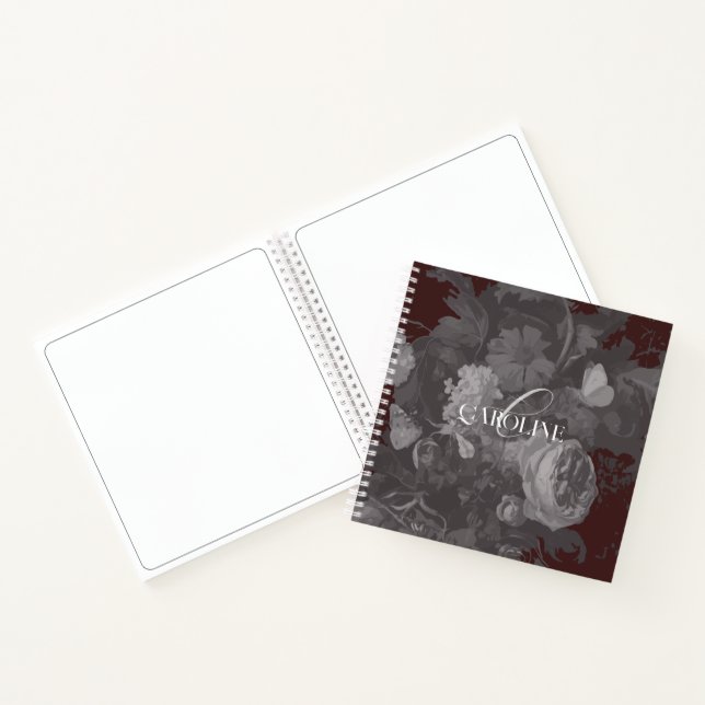 Burgundy Vintage Floral Still Life Stylish Notebook (Inside)