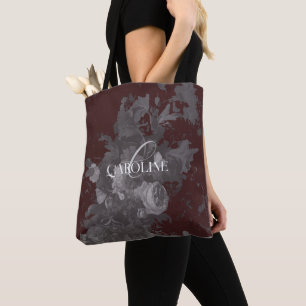 Burgundy Vintage Floral Still Life Stylish Tote Bag