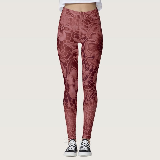 "Burgundy Vintage Lace" Leggings (Front)