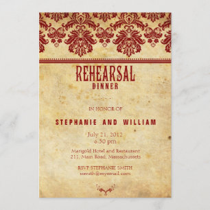 Burgundy Vintage Lace Rehearsal Dinner Card