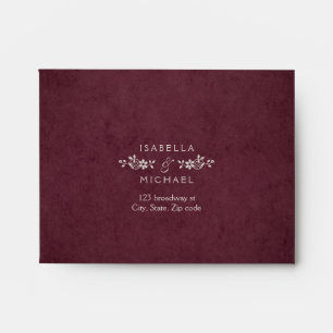 Burgundy vintage lace rustic wedding RSVP Envelope