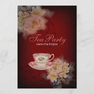 burgundy vintage peony floral Wedding tea party Invitation