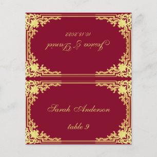 Burgundy Vintage Printed Name Wedding Place Card