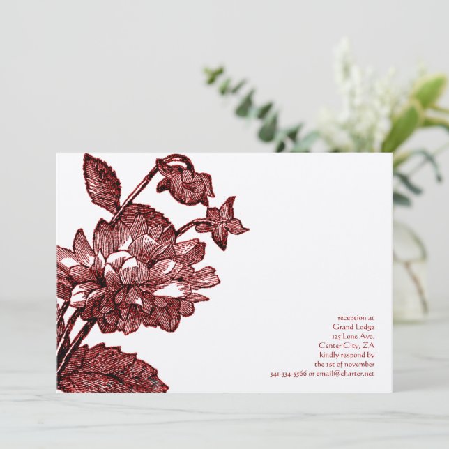 Burgundy Vintage Red Rose Wedding Invitation (Standing Front)