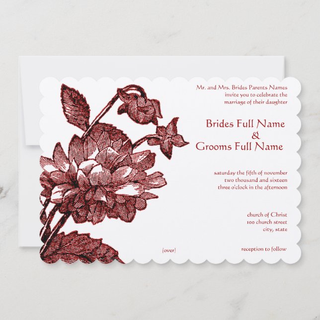 Burgundy Vintage Red Rose Wedding Invitation (Back)
