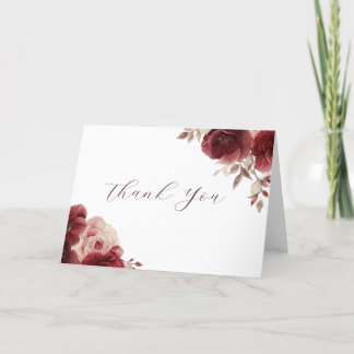 Burgundy Vintage Roses Elegant Wedding Thank You Card