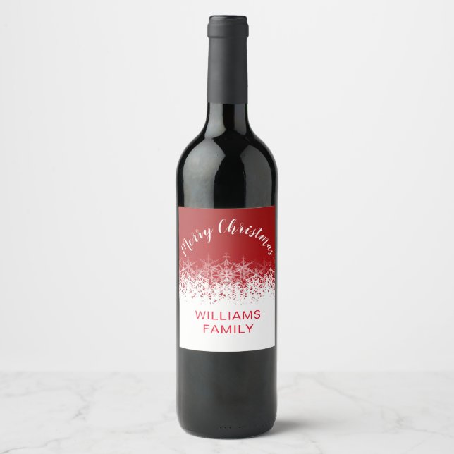 Burgundy vintage snowflake merry christmas wine label (Front)