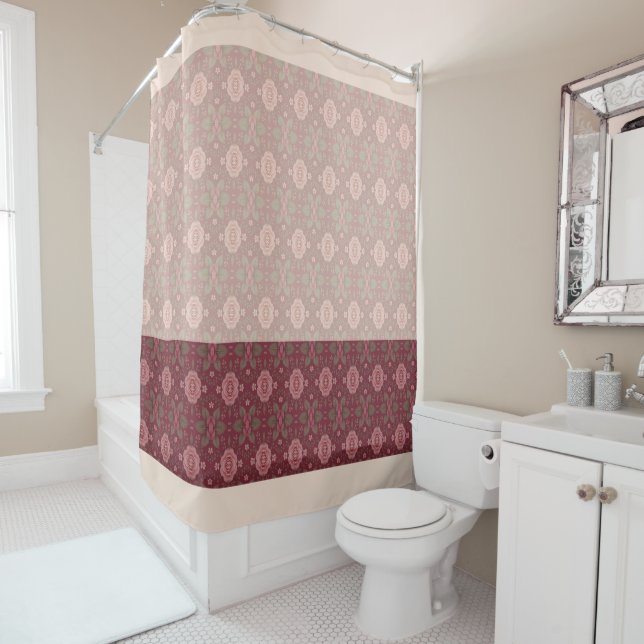 Burgundy Vintage Styled Roses Shower Curtain (In Situ)
