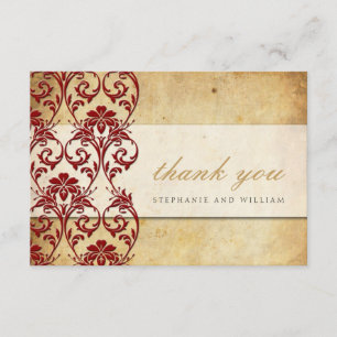 Burgundy Vintage Swirl Wedding Thank You Card