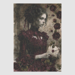 Burgundy Vintage Victorian Fantasy Girl Decoupage Tissue Paper