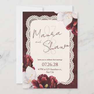 Burgundy Vintage Wedding Invitation