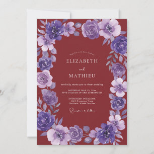 Burgundy Violet Painted Wedding Invitation
