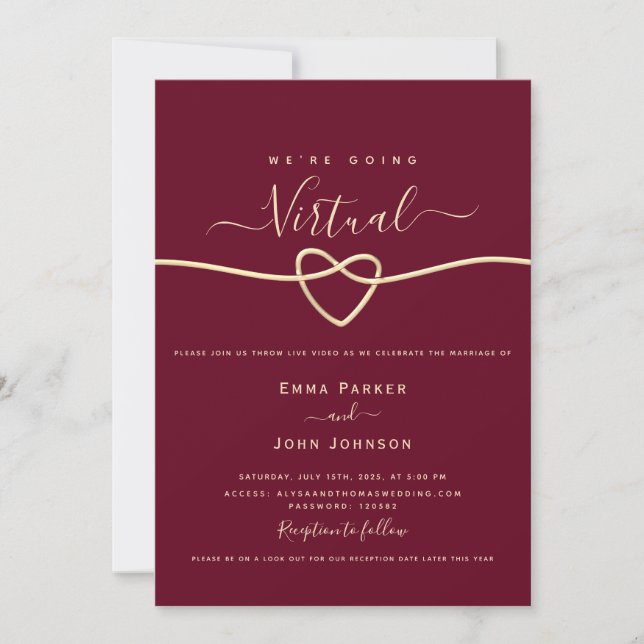 Burgundy Virtual Wedding Invitation (Front)