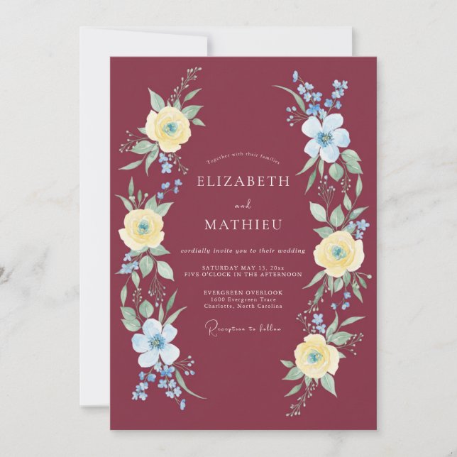Burgundy Vivid Botanical Wedding Invitation (Front)