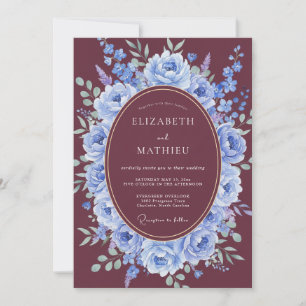Burgundy Vivid Floral Romance Wedding Invitation