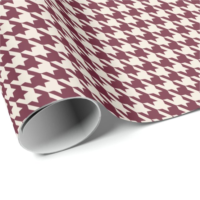 Burgundy & Warm Cream Houndstooth Pattern  Wrapping Paper (Roll Corner)