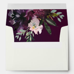 Burgundy Washed Rich Watercolor Floral Ivory Cream Envelope