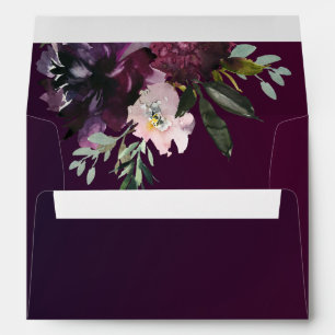 Burgundy Washed Rich Watercolor Floral Wedding Envelope
