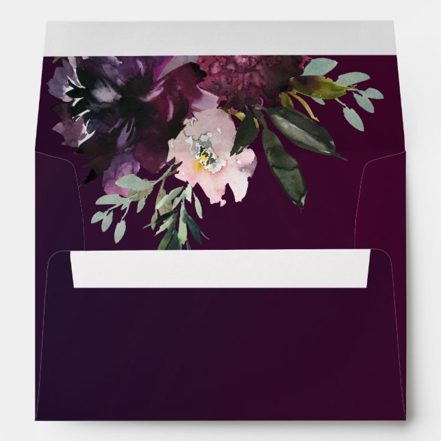 Burgundy Washed Rich Watercolor Floral Wedding Envelope (Back (Bottom))