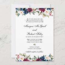 Burgundy Water Colour Floral Design Wedding Invita
