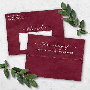 Burgundy Watercolor A7 5x7 Wedding Invitation Envelope