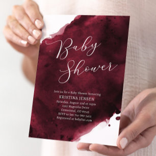 Burgundy Watercolor Baby Shower Invitation