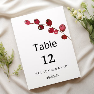 Burgundy watercolor berries floral Table Number