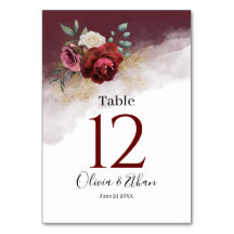 Burgundy Watercolor Blooms Gold Glitter