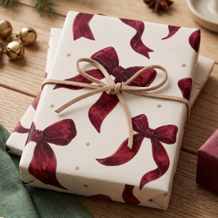 Burgundy Watercolor Bow Ribbon Garland Wrapping Paper Sheet