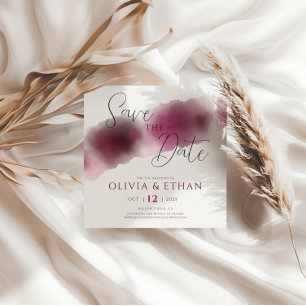 Burgundy Watercolor Elegant Script Save the Date