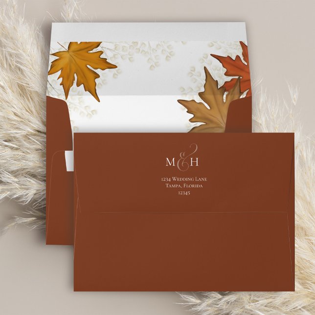 Burgundy Watercolor Fall Leaves Custom Envelope (Elegant watercolor fall leaves custom envelope.)